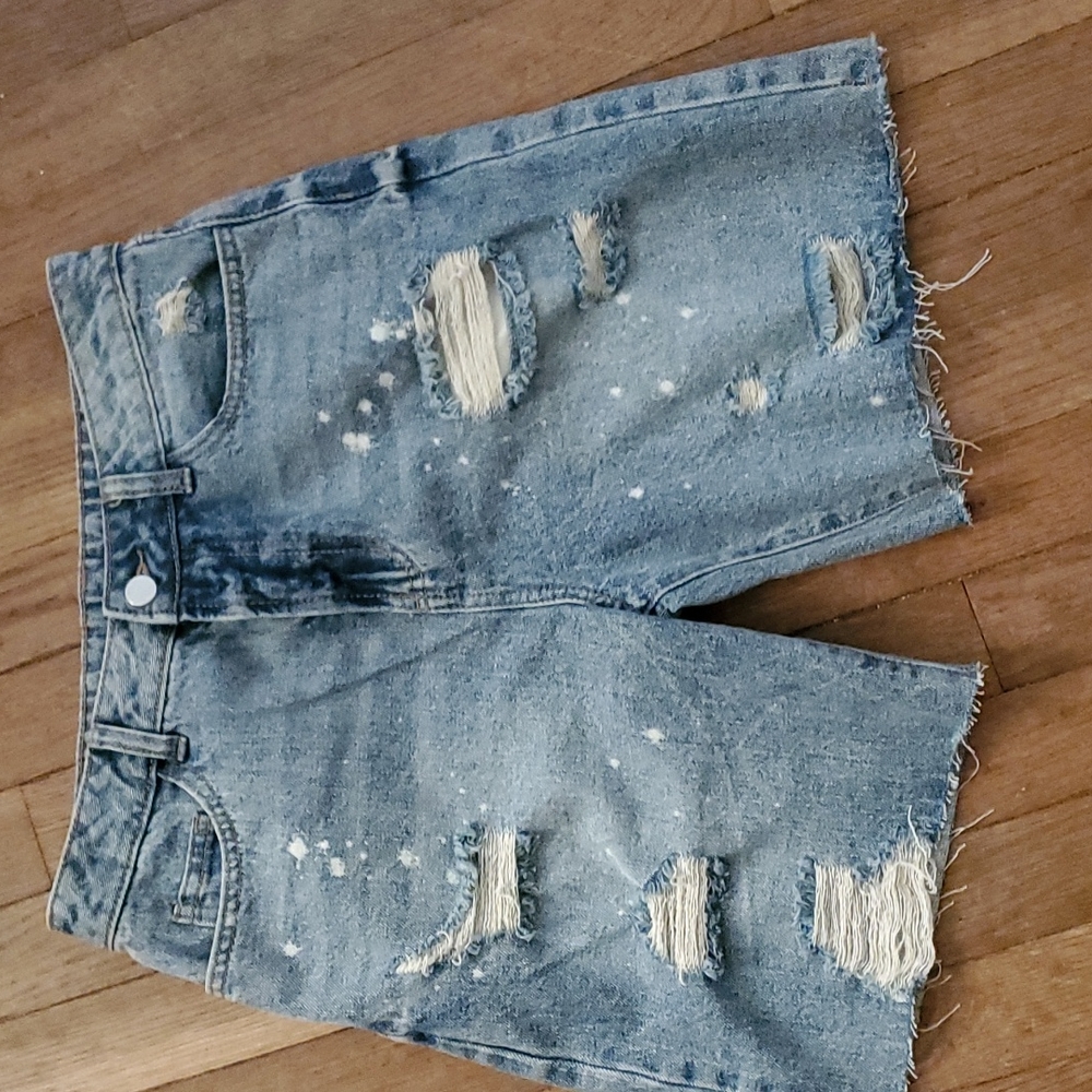 Super high rise destructed denim shorts